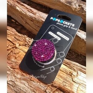 Bling Customized Popsocket with Fuchsia Pink Swarovski Crystal Rhinestones